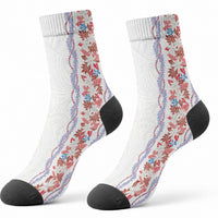 Monstera Tiare Plumeria Crew Socks Red Polynesian Pattern LT01 - Polynesian Pride