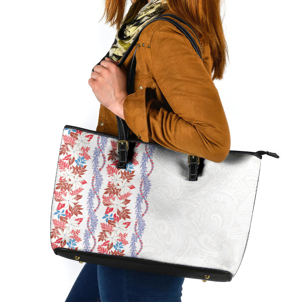 Monstera Tiare Plumeria Leather Tote Bag Red Polynesian Pattern LT01 Red - Polynesian Pride