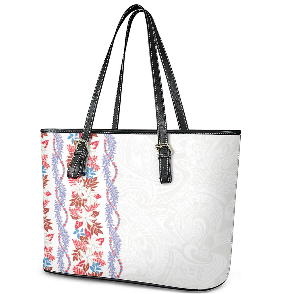 Monstera Tiare Plumeria Leather Tote Bag Red Polynesian Pattern LT01 - Polynesian Pride