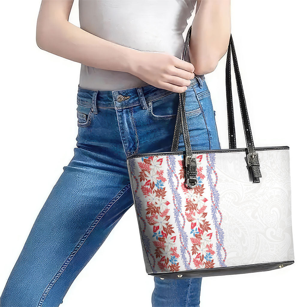 Monstera Tiare Plumeria Leather Tote Bag Red Polynesian Pattern LT01 - Polynesian Pride