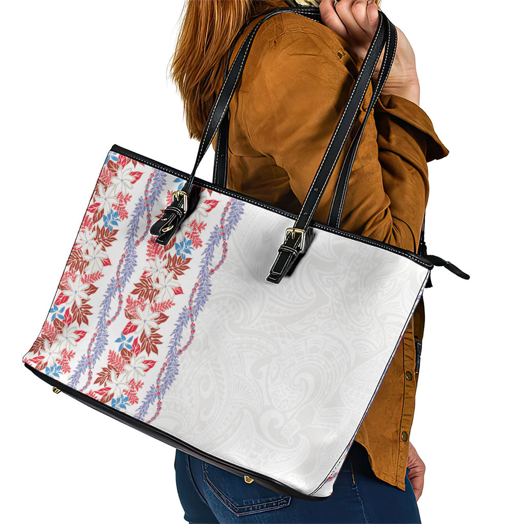 Monstera Tiare Plumeria Leather Tote Bag Red Polynesian Pattern LT01 - Polynesian Pride