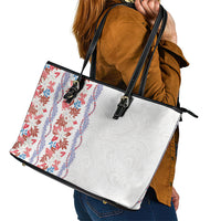 Monstera Tiare Plumeria Leather Tote Bag Red Polynesian Pattern LT01 - Polynesian Pride