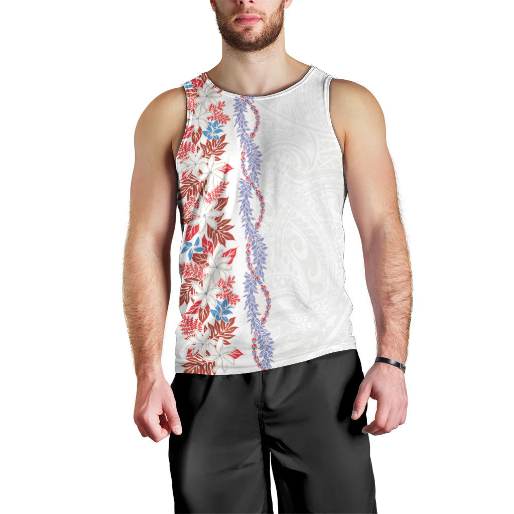 Monstera Tiare Plumeria Men Tank Top Red Polynesian Pattern