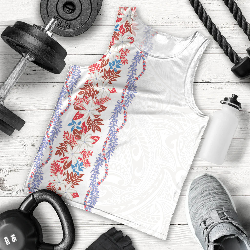 Monstera Tiare Plumeria Men Tank Top Red Polynesian Pattern