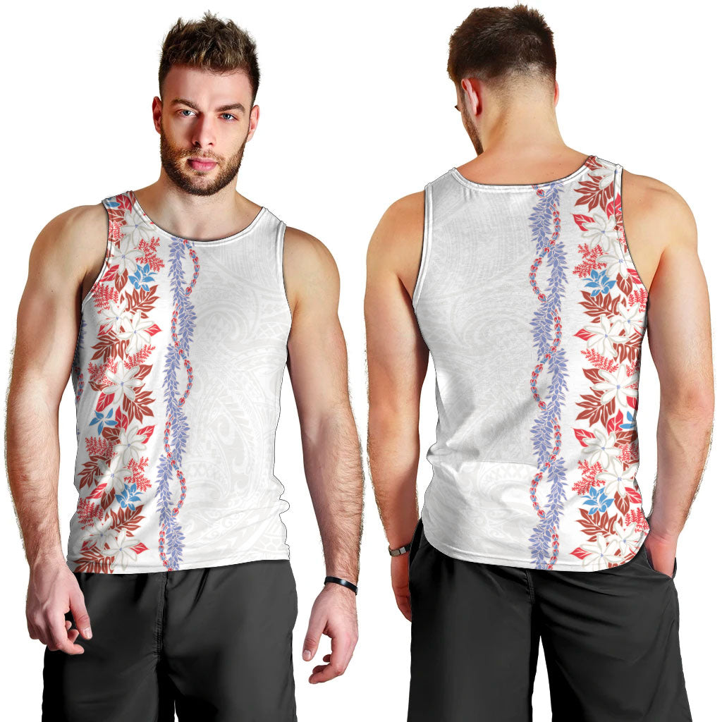 Monstera Tiare Plumeria Men Tank Top Red Polynesian Pattern