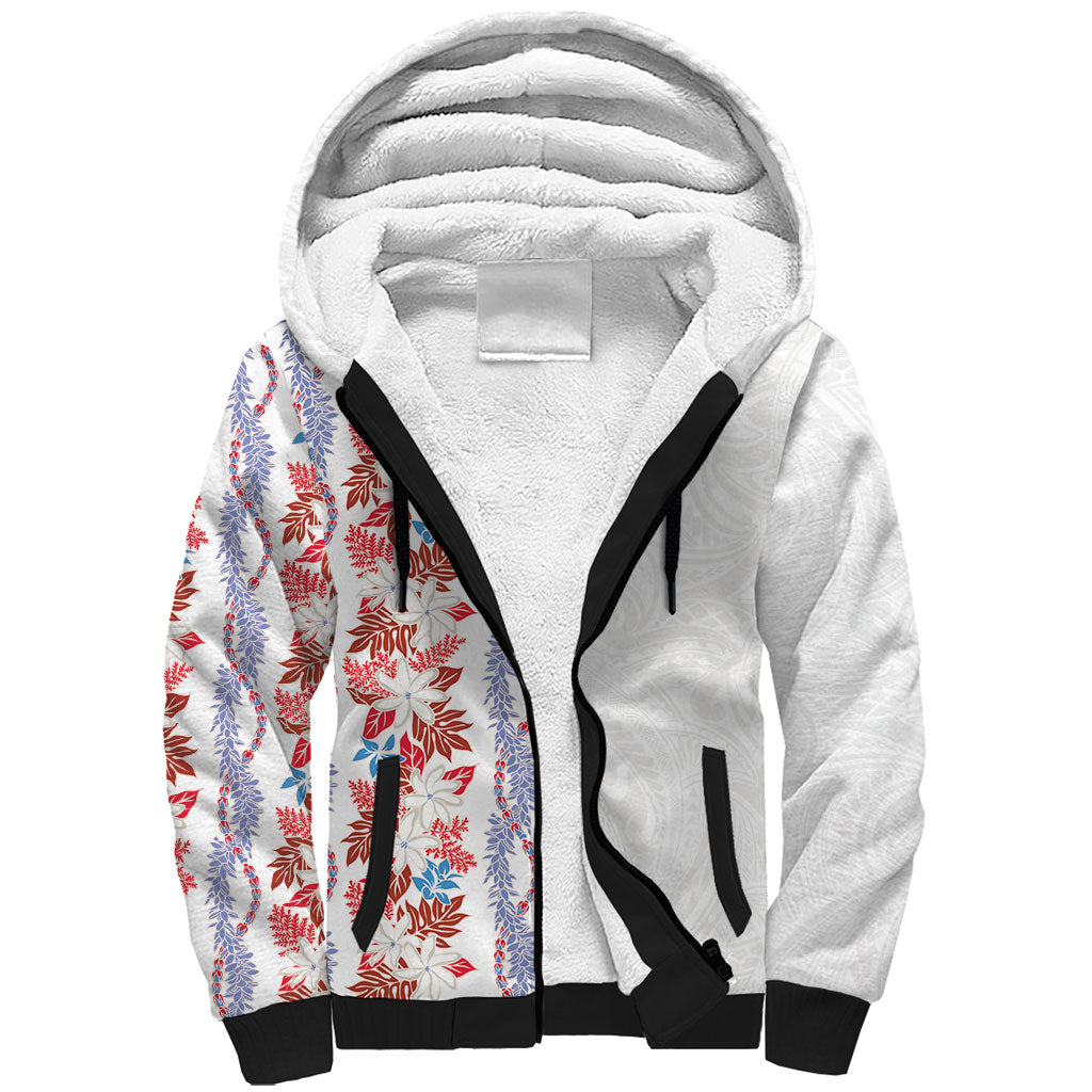 Monstera Tiare Plumeria Sherpa Hoodie Red Polynesian Pattern LT01 Unisex Red - Polynesian Pride