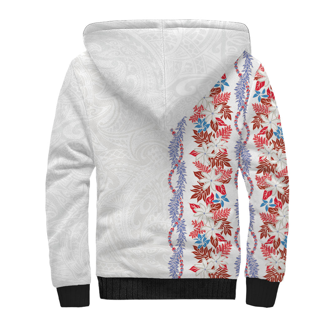 Monstera Tiare Plumeria Sherpa Hoodie Red Polynesian Pattern LT01 - Polynesian Pride