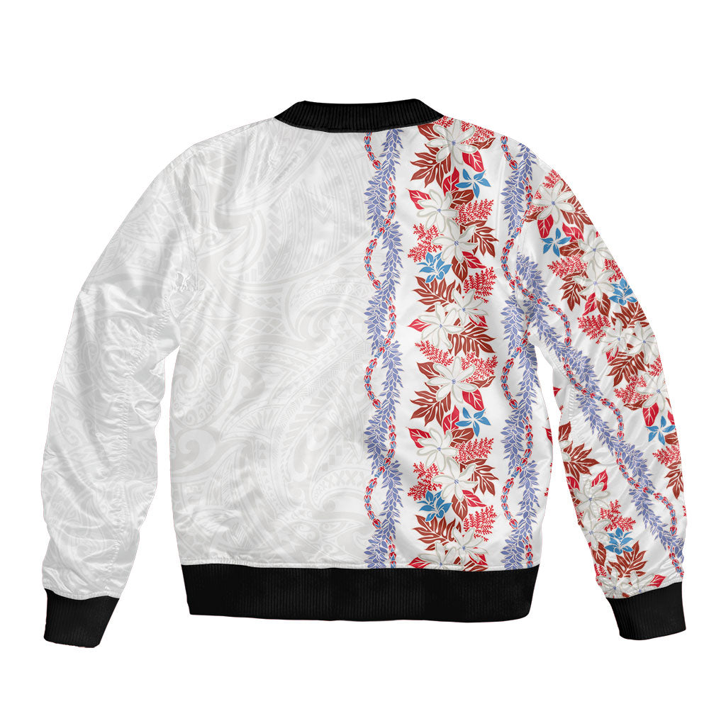 Monstera Tiare Plumeria Sleeve Zip Bomber Jacket Red Polynesian Pattern LT01 - Polynesian Pride