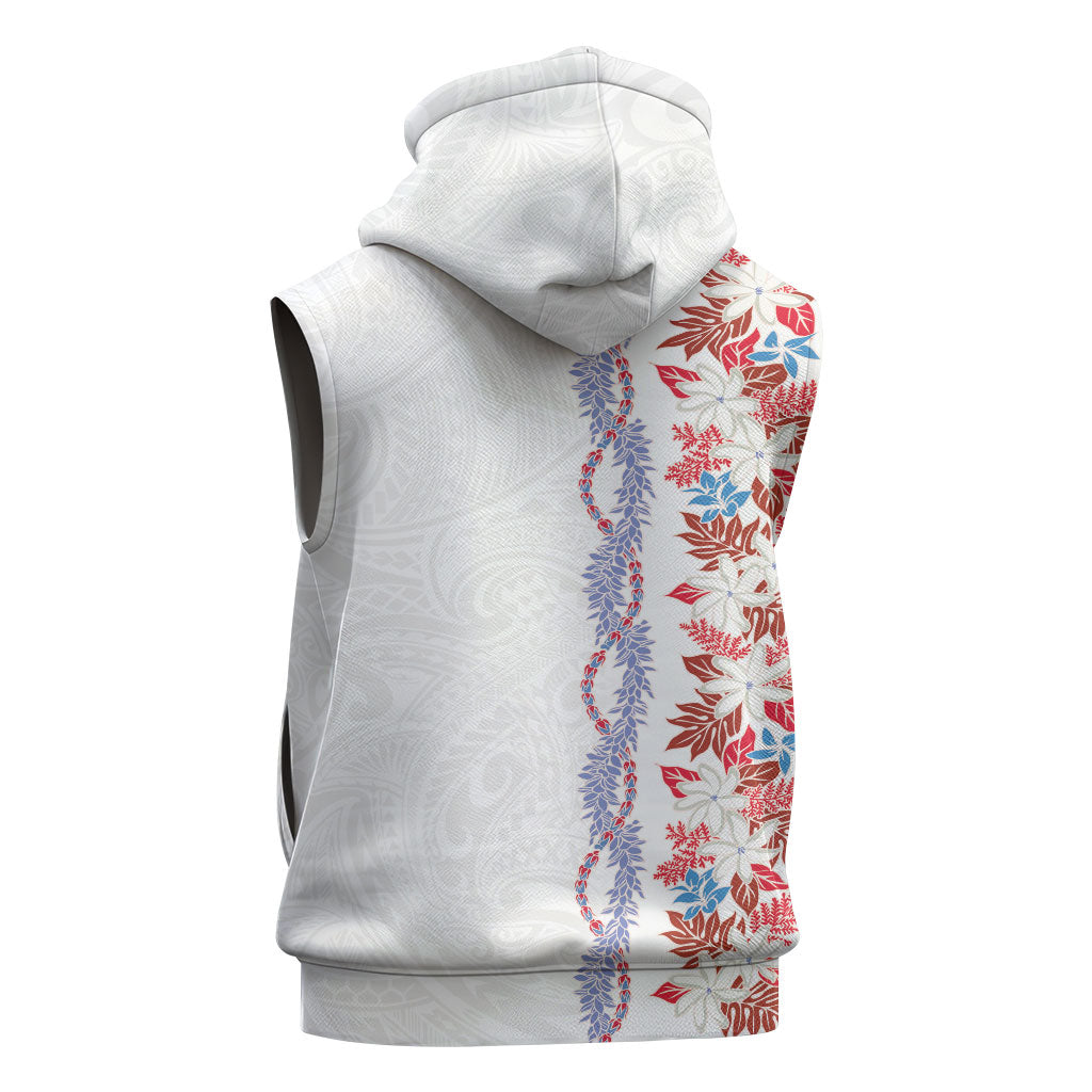 Monstera Tiare Plumeria Sleeveless Hoodie Red Polynesian Pattern LT01 - Polynesian Pride