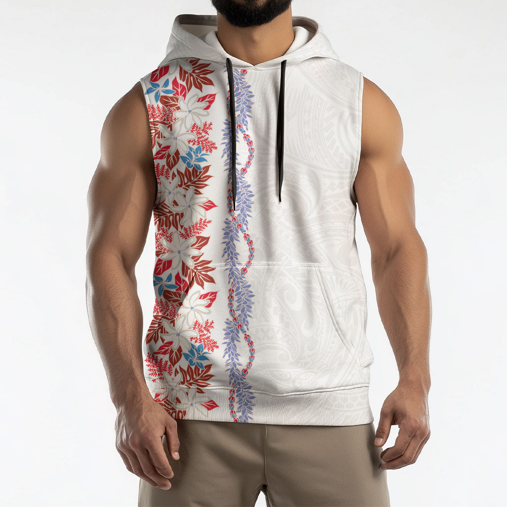 Monstera Tiare Plumeria Sleeveless Hoodie Red Polynesian Pattern LT01 - Polynesian Pride