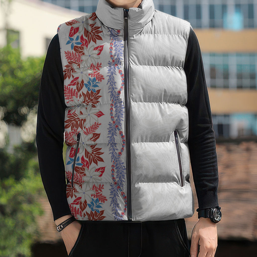 Monstera Tiare Plumeria Sleeveless Puffer Jacket Red Polynesian Pattern LT01 - Polynesian Pride
