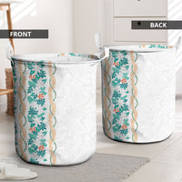 Monstera Tiare Plumeria Laundry Basket Teal Polynesian Pattern LT01 - Polynesian Pride