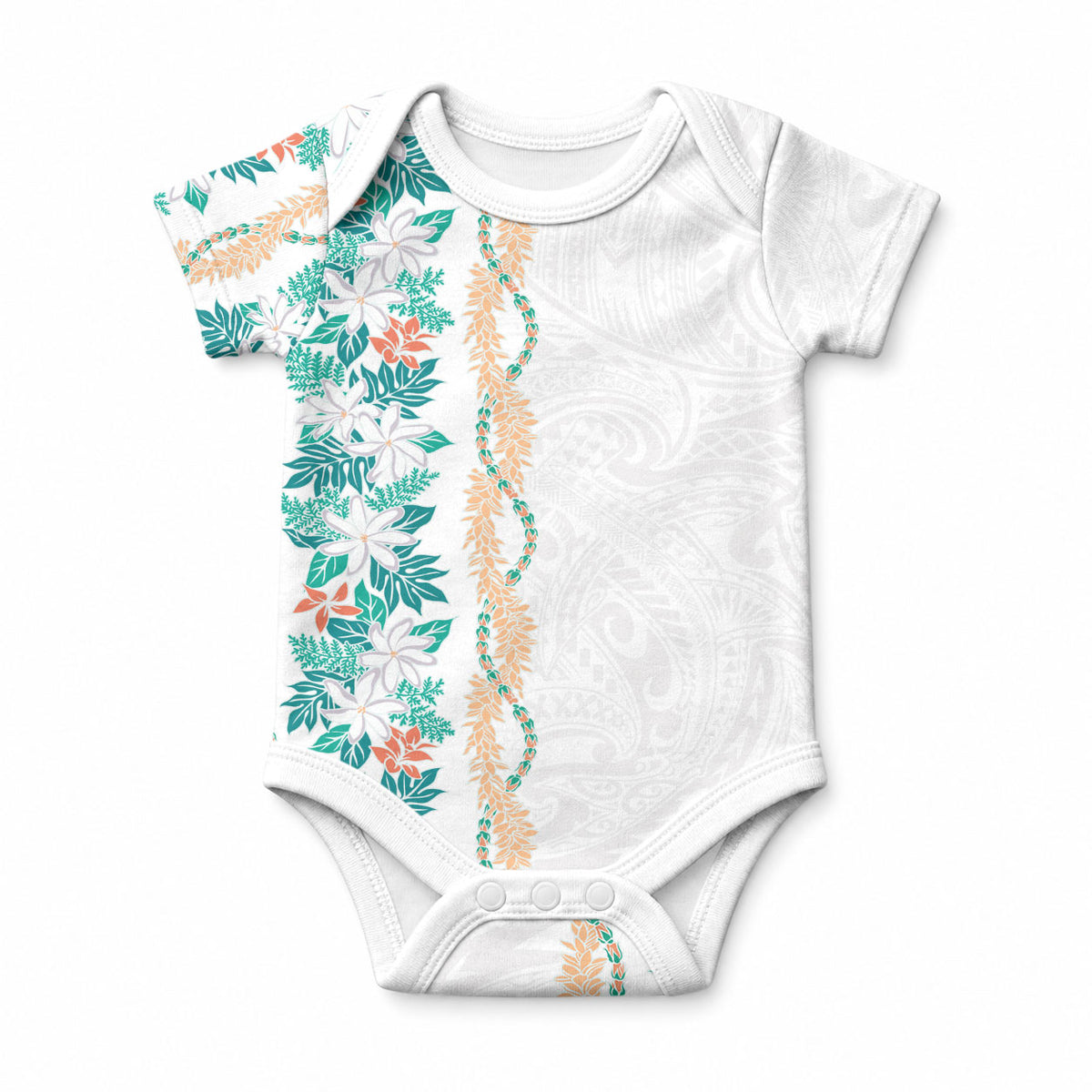 Monstera Tiare Plumeria Baby Onesie Teal Polynesian Pattern LT01 Teal - Polynesian Pride