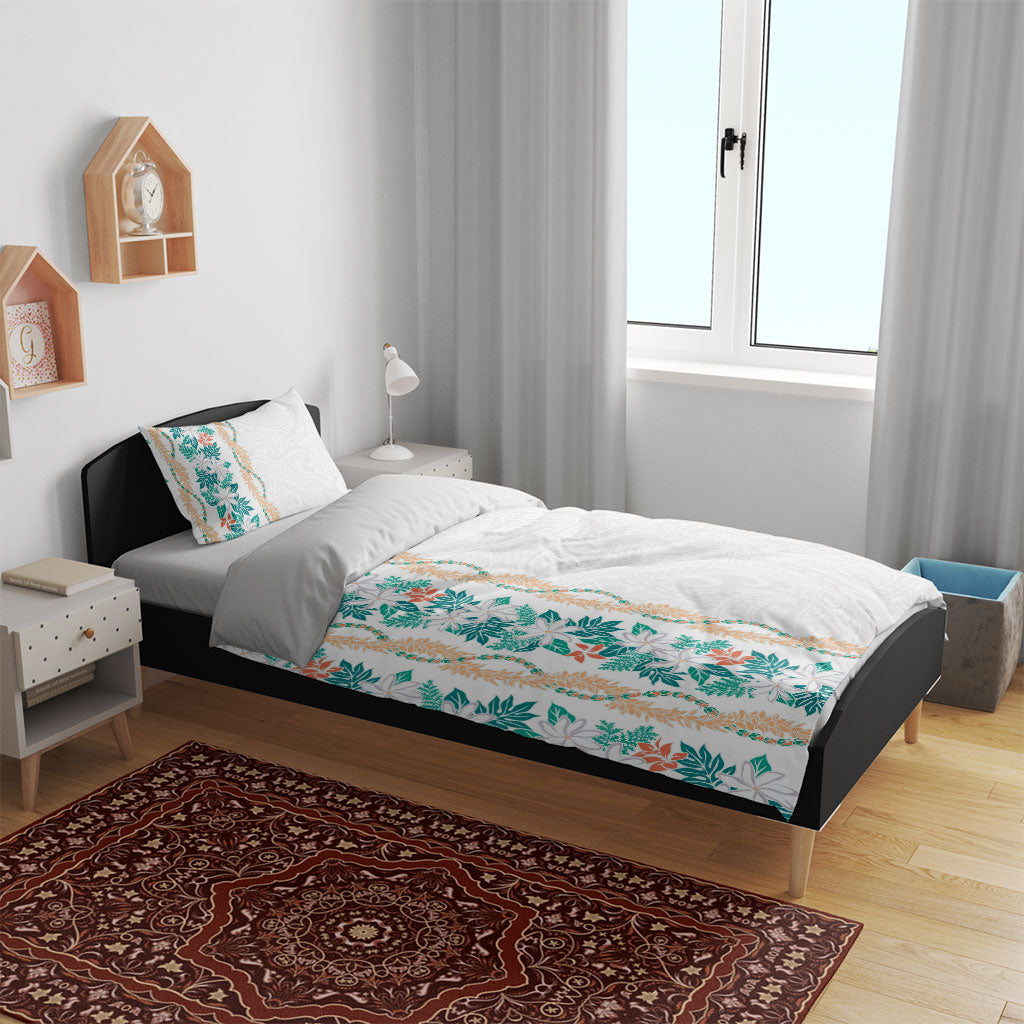 Monstera Tiare Plumeria Bedding Set Teal Polynesian Pattern LT01 - Polynesian Pride