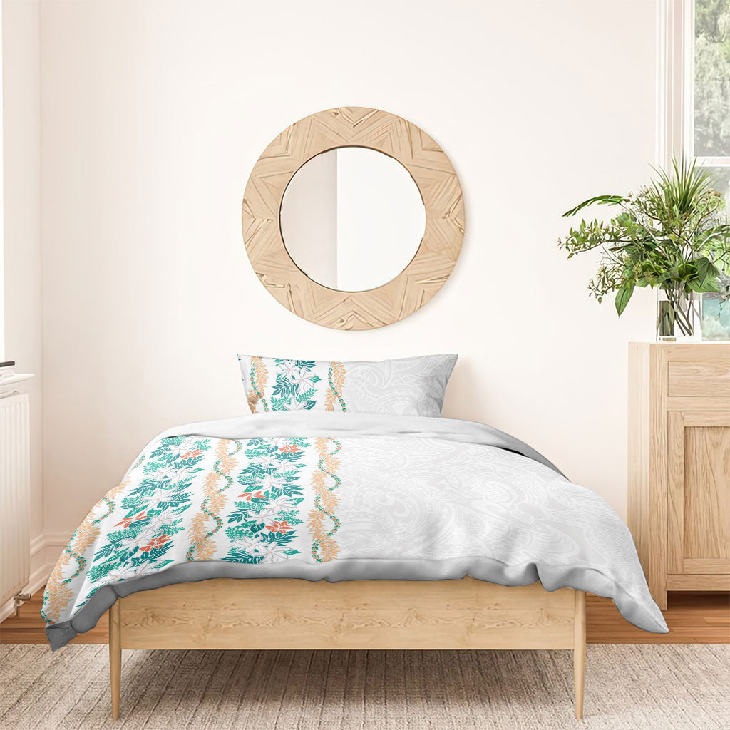 Monstera Tiare Plumeria Bedding Set Teal Polynesian Pattern LT01 - Polynesian Pride