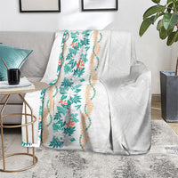 Monstera Tiare Plumeria Blanket Teal Polynesian Pattern LT01 - Polynesian Pride