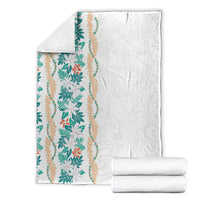 Monstera Tiare Plumeria Blanket Teal Polynesian Pattern LT01 - Polynesian Pride
