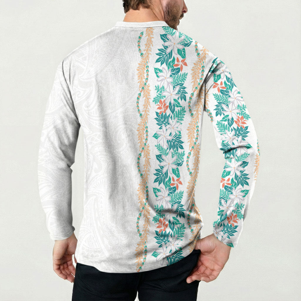 Monstera Tiare Plumeria Button Sweatshirt Teal Polynesian Pattern LT01 - Polynesian Pride