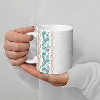 Monstera Tiare Plumeria Ceramic Mug Teal Polynesian Pattern LT01 - Polynesian Pride
