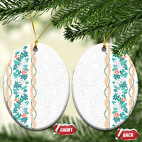 Monstera Tiare Plumeria Ceramic Ornament Teal Polynesian Pattern LT01 Oval Teal - Polynesian Pride