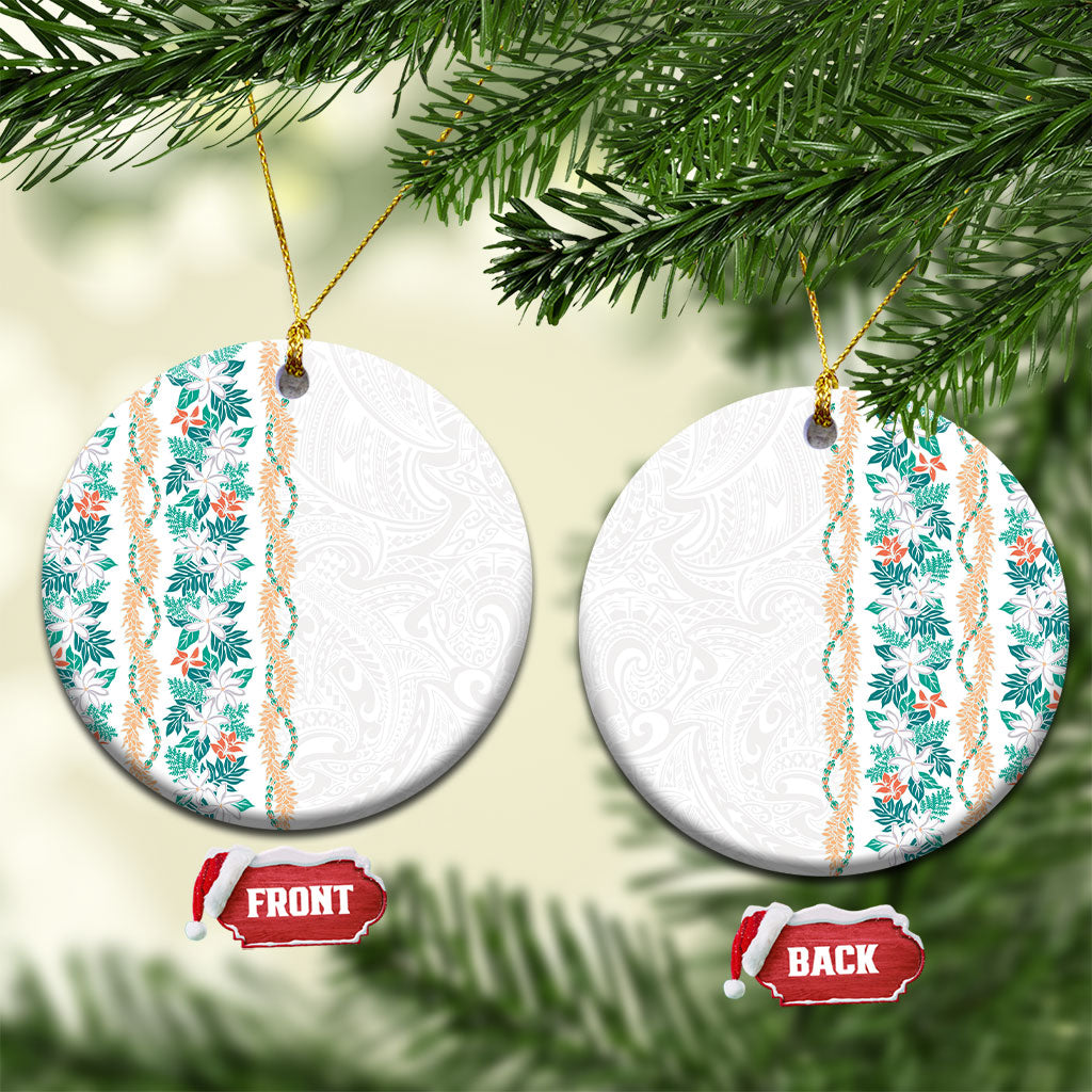 Monstera Tiare Plumeria Ceramic Ornament Teal Polynesian Pattern LT01 Circle Teal - Polynesian Pride