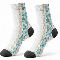 Monstera Tiare Plumeria Crew Socks Teal Polynesian Pattern LT01 - Polynesian Pride