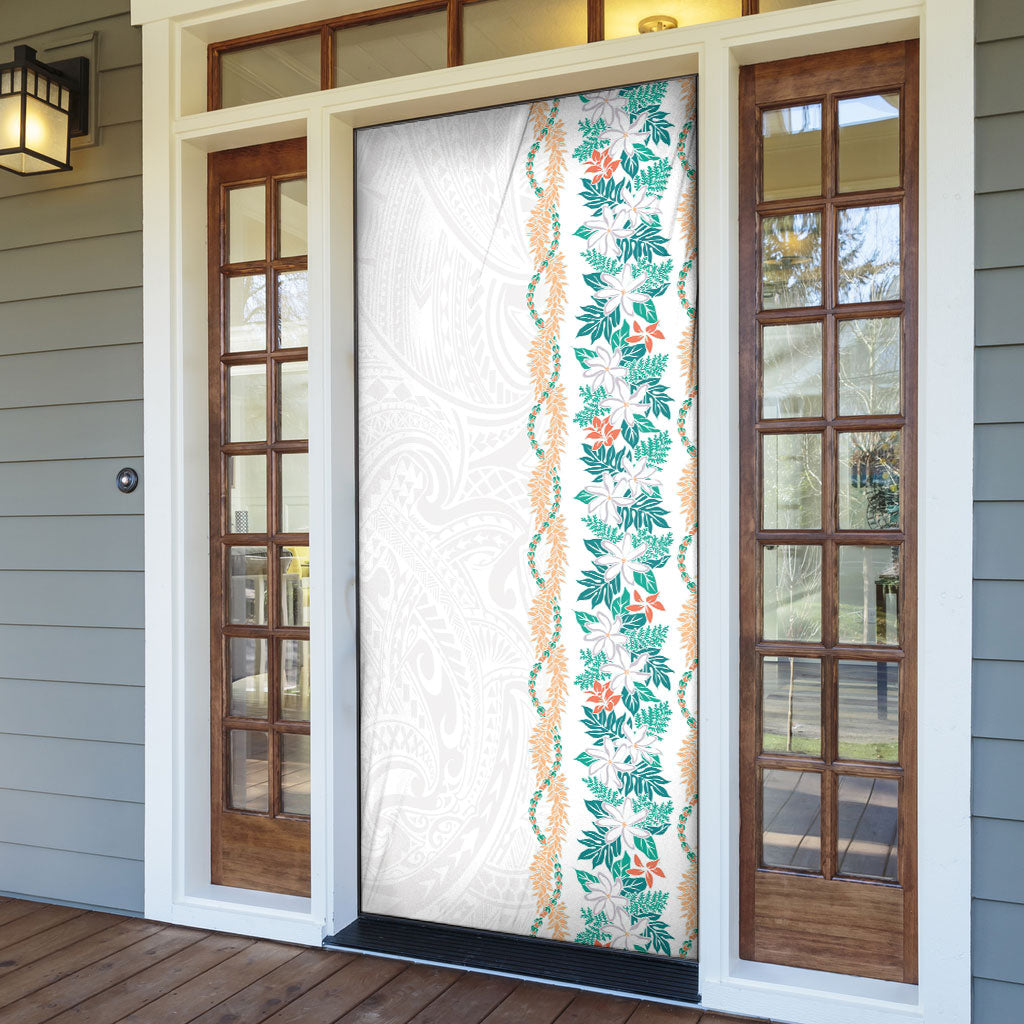 Monstera Tiare Plumeria Door Cover Teal Polynesian Pattern LT01 - Polynesian Pride