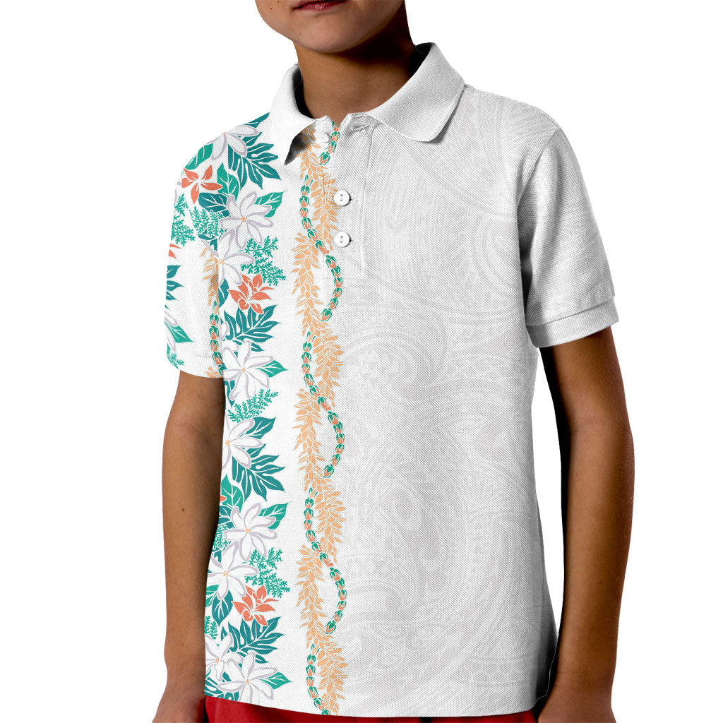 Monstera Tiare Plumeria Kid Polo Shirt Teal Polynesian Pattern LT01 Kid Teal - Polynesian Pride
