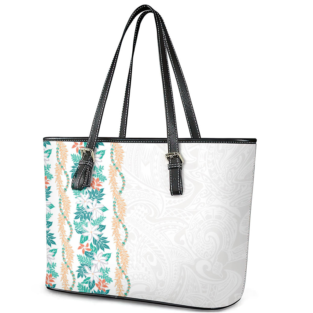 Monstera Tiare Plumeria Leather Tote Bag Teal Polynesian Pattern LT01 - Polynesian Pride