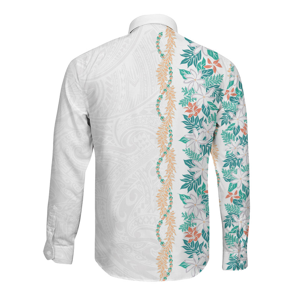 Monstera Tiare Plumeria Long Sleeve Button Shirt Teal Polynesian Pattern LT01 - Polynesian Pride