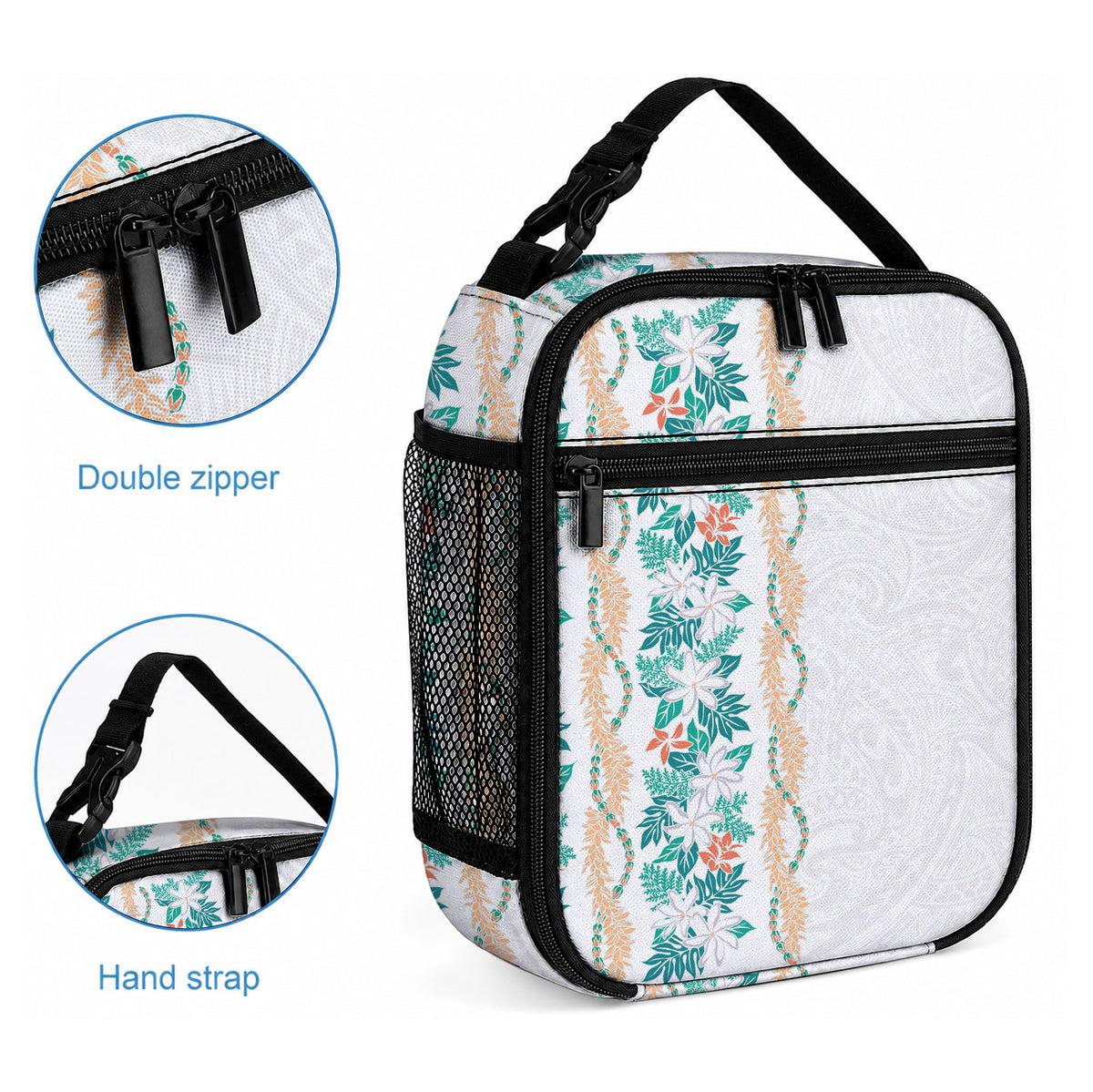 Monstera Tiare Plumeria Lunch Bag Teal Polynesian Pattern LT01 - Polynesian Pride