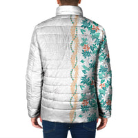 Monstera Tiare Plumeria Padded Jacket Teal Polynesian Pattern LT01 - Polynesian Pride