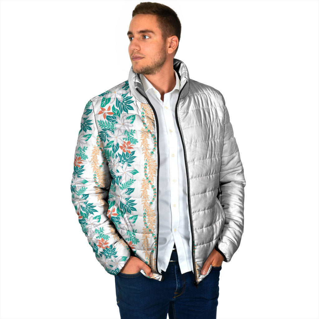 Monstera Tiare Plumeria Padded Jacket Teal Polynesian Pattern LT01 - Polynesian Pride