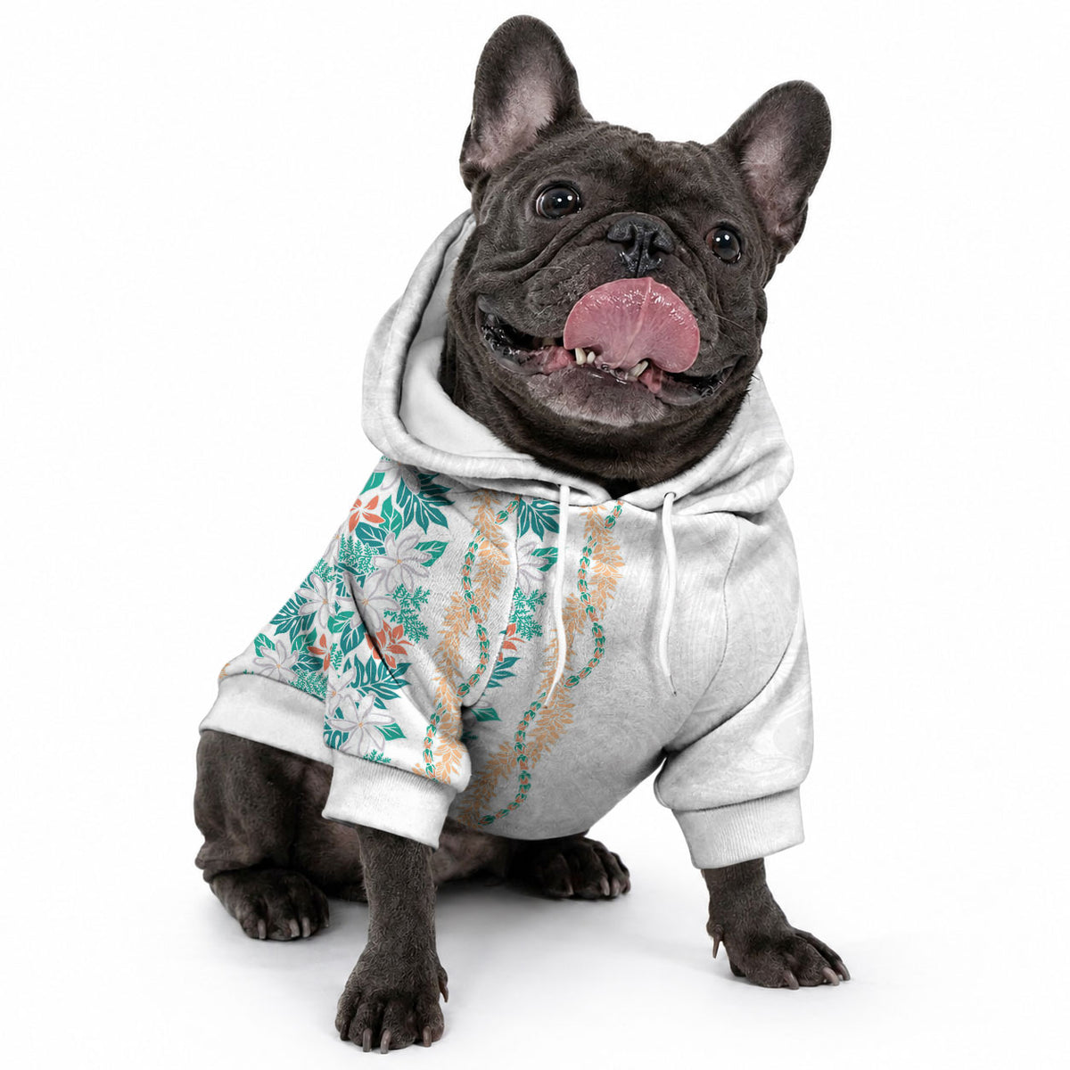 Monstera Tiare Plumeria Pet Hoodie Teal Polynesian Pattern LT01 - Polynesian Pride