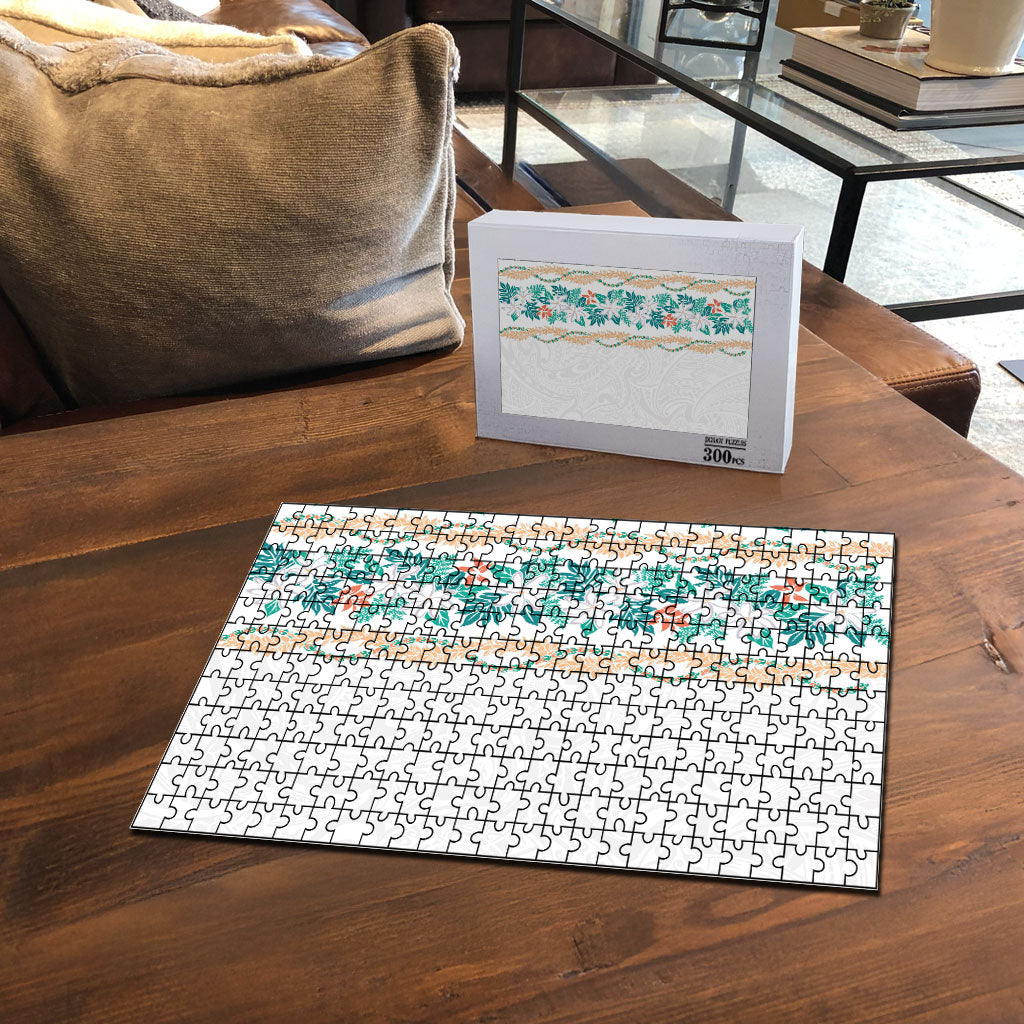 Monstera Tiare Plumeria Puzzle Teal Polynesian Pattern LT01 - Polynesian Pride