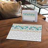 Monstera Tiare Plumeria Puzzle Teal Polynesian Pattern LT01 - Polynesian Pride