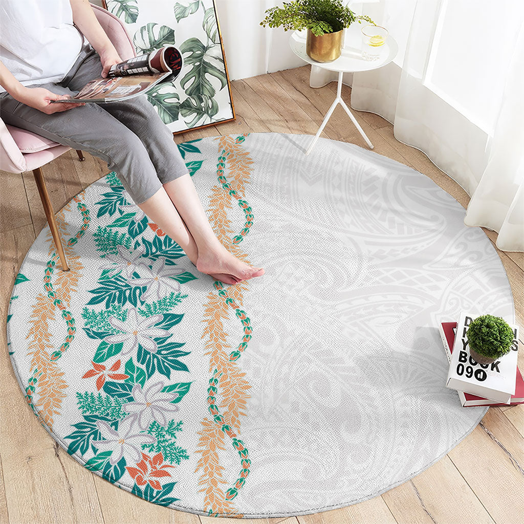 Monstera Tiare Plumeria Round Carpet Teal Polynesian Pattern LT01 - Polynesian Pride