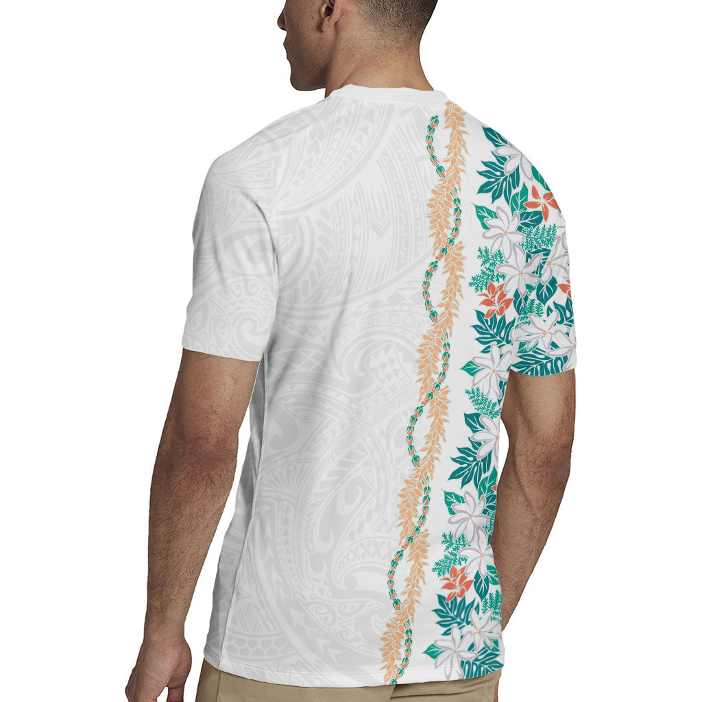 Monstera Tiare Plumeria Rugby Jersey Teal Polynesian Pattern LT01 - Polynesian Pride