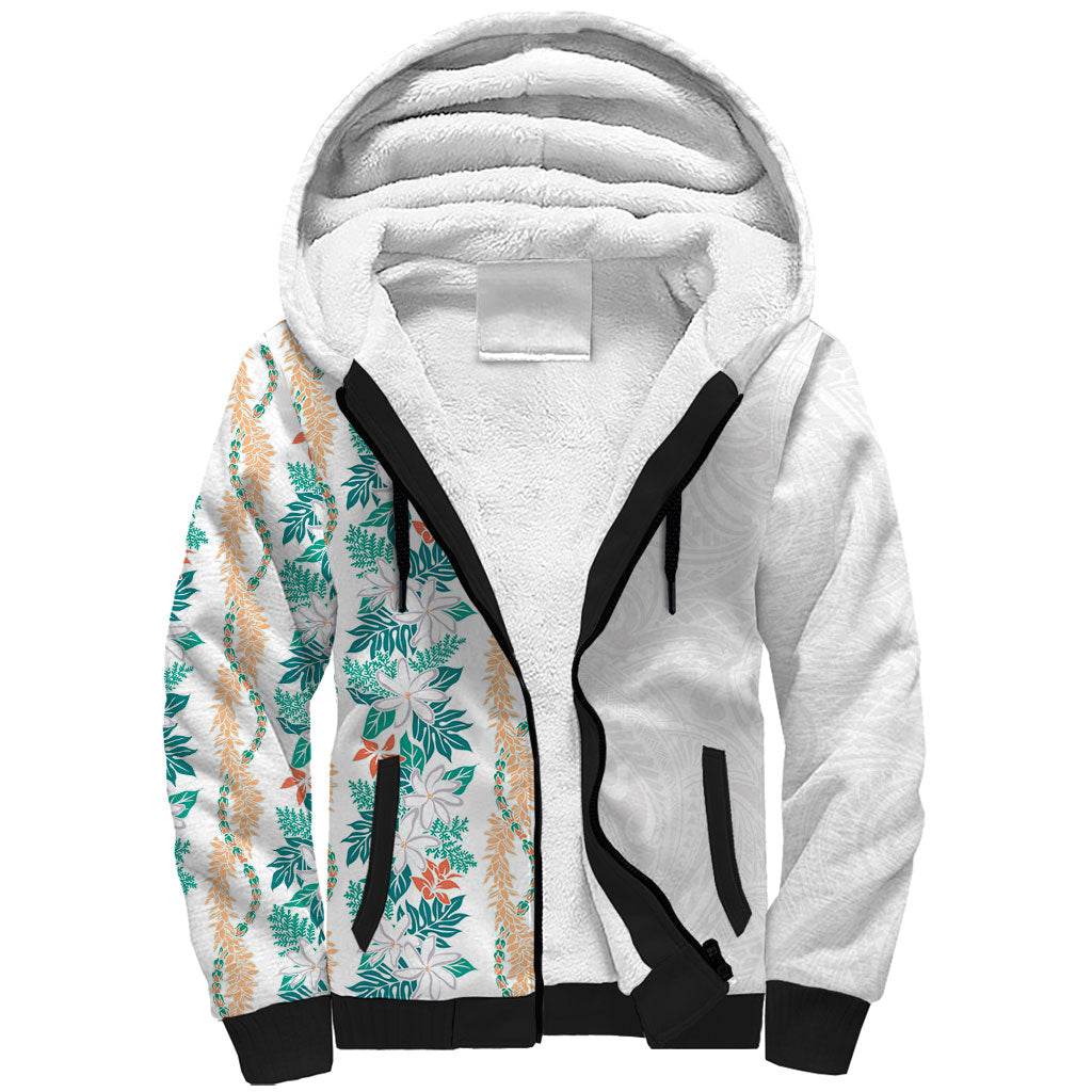 Monstera Tiare Plumeria Sherpa Hoodie Teal Polynesian Pattern LT01 Unisex Teal - Polynesian Pride