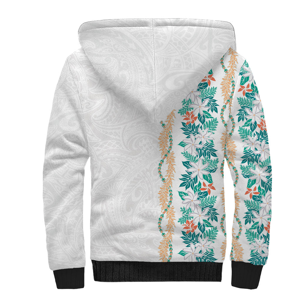 Monstera Tiare Plumeria Sherpa Hoodie Teal Polynesian Pattern LT01 - Polynesian Pride