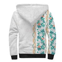 Monstera Tiare Plumeria Sherpa Hoodie Teal Polynesian Pattern LT01 - Polynesian Pride