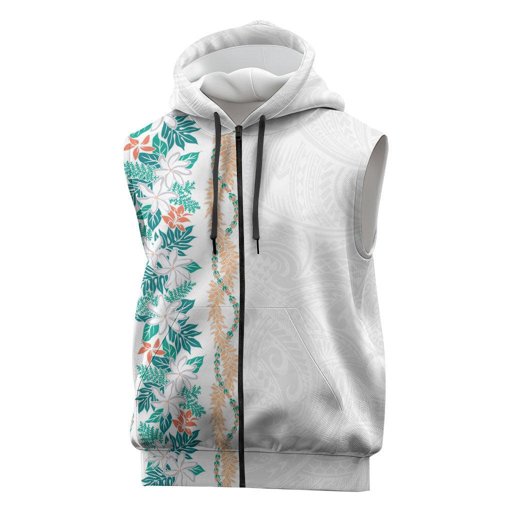 Monstera Tiare Plumeria Sleeveless Zip Hoodie Teal Polynesian Pattern LT01 Teal - Polynesian Pride