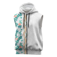 Monstera Tiare Plumeria Sleeveless Zip Hoodie Teal Polynesian Pattern LT01 Teal - Polynesian Pride