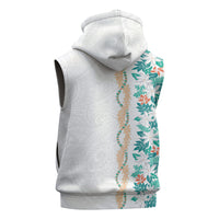 Monstera Tiare Plumeria Sleeveless Zip Hoodie Teal Polynesian Pattern LT01 - Polynesian Pride