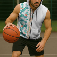 Monstera Tiare Plumeria Sleeveless Zip Hoodie Teal Polynesian Pattern LT01 - Polynesian Pride