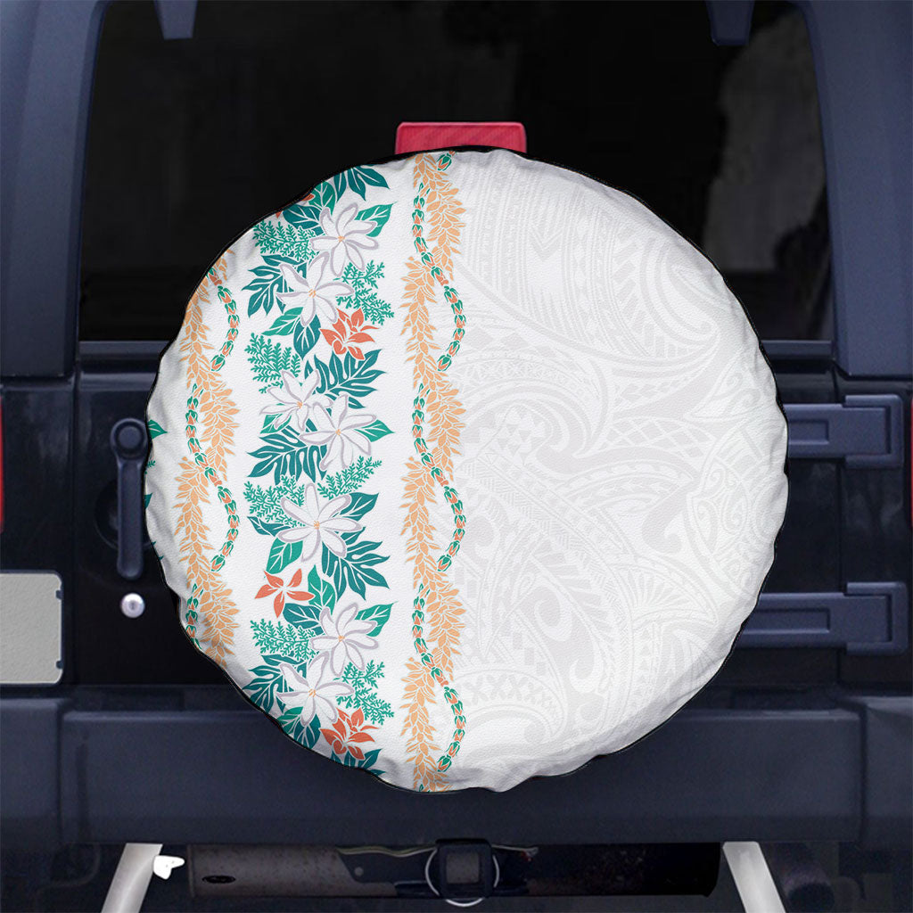 Monstera Tiare Plumeria Spare Tire Cover Teal Polynesian Pattern LT01 No hole Teal - Polynesian Pride