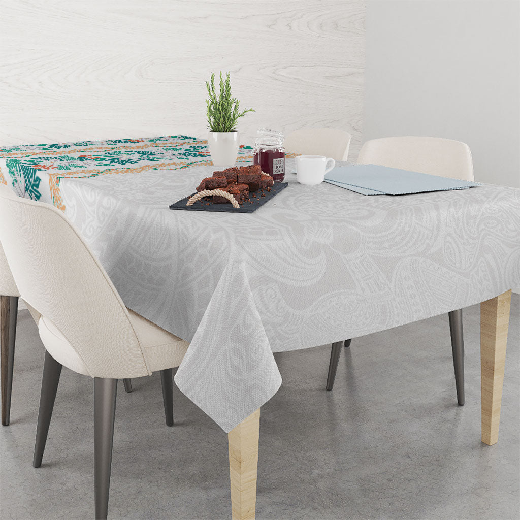 Monstera Tiare Plumeria Tablecloth Teal Polynesian Pattern LT01 - Polynesian Pride