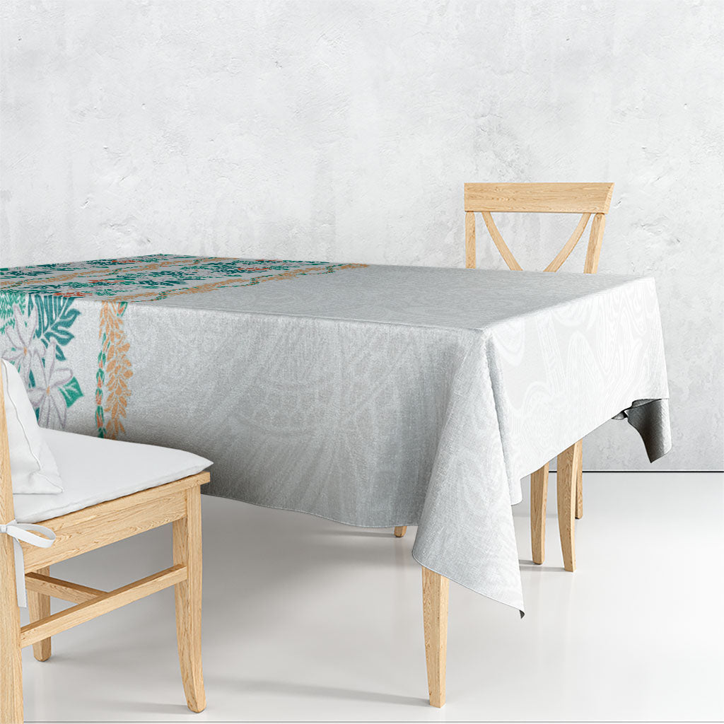 Monstera Tiare Plumeria Tablecloth Teal Polynesian Pattern LT01 - Polynesian Pride