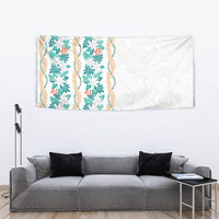 Monstera Tiare Plumeria Tapestry Teal Polynesian Pattern LT01 - Polynesian Pride