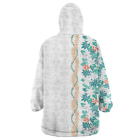 Monstera Tiare Plumeria Wearable Blanket Hoodie Teal Polynesian Pattern LT01 - Polynesian Pride